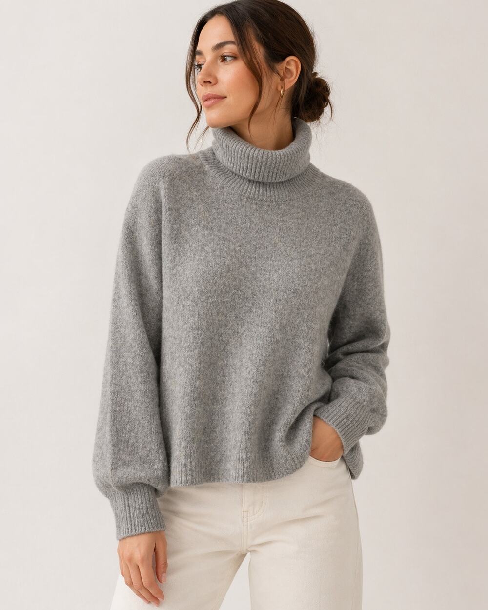 Just Female Blair Turtleneck Sweater XS Oversized Gray Melange Knit Minimalist